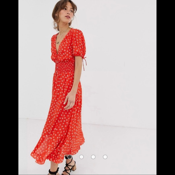 NWOT Cleobella Olivia Midi Dress in Salsa Floral RED/CORAL - SIZE S - Picture 7 of 15